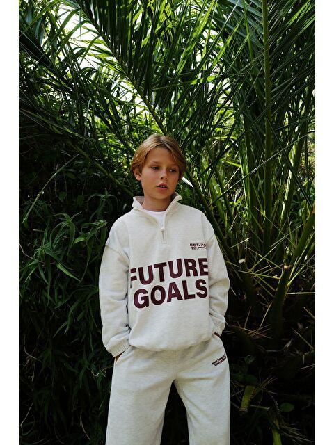 Magu Erkek Çocuk Pamuklu Gri Yarım Fermuarlı Future Goals Eşofman Takımı - S000451091-20600