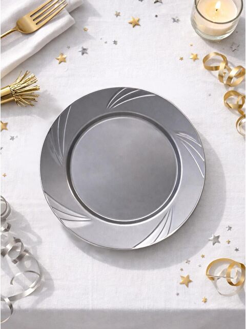 Parti Adresi Lüks Plastik Mika Tabak 6'lı 23 Cm Gümüş - S000530888-18105