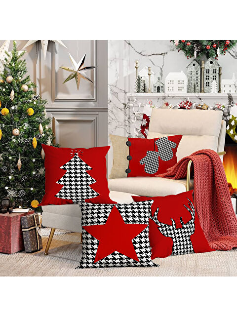 Evmila 4 lü Yılbaşı Temalı Kadife Kırlent Kılıfı 43x43 cm - S000285226-23173