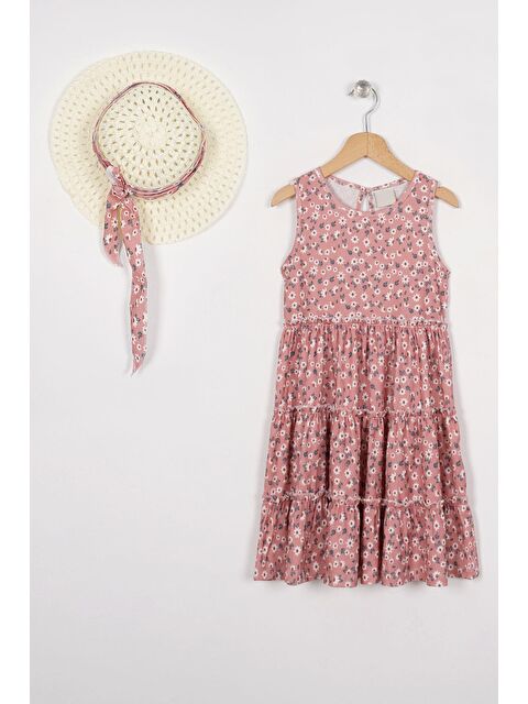 Zepkids Bisiklet Yaka Sıfır Kol Şapka Aksesuarlı Kahverengi Renk Kız Çocuk Elbise - S000356430-19413