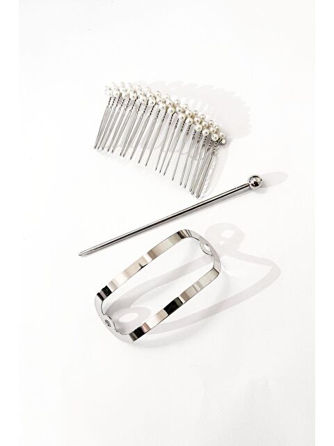 New Obsessions Gümüş Ve İnci Detaylı 2'li Topuz Toka Seti - S000465407-18105