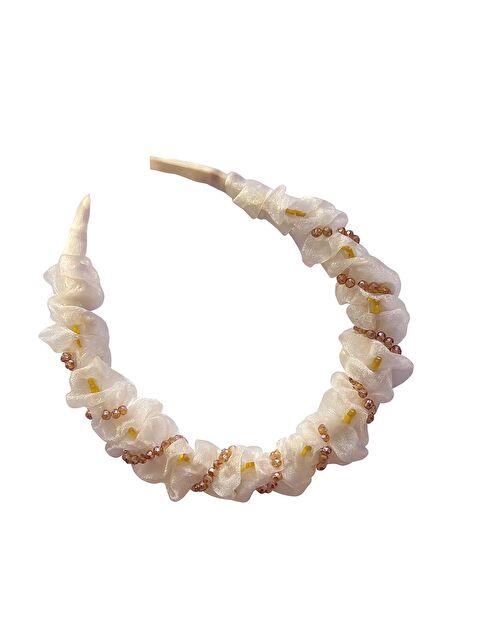 New Obsessions Beyaz Tül Kumaş ve Boncuk İşlemeli Köpekbalığı Dişli Kemik Taç - S000465402-20063