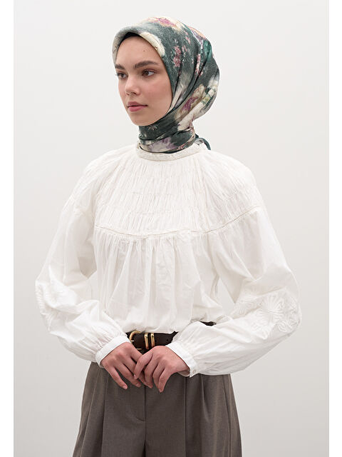 Fresh Scarfs Vıntage Rose Desen Pamuklu Viskon Eşarp Yeşil - S000458585-18194