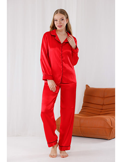 NBB Kırmızı Saten Pijama Takımı