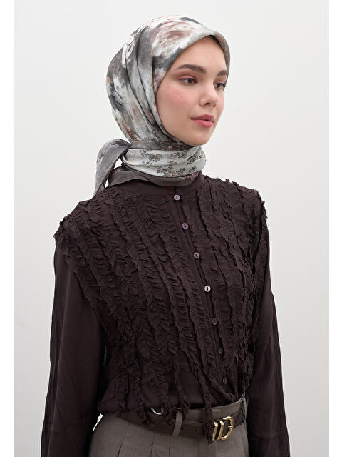 Fresh Scarfs Vıntage Rose Desen Pamuklu Viskon Eşarp Füme - S000458585-33408