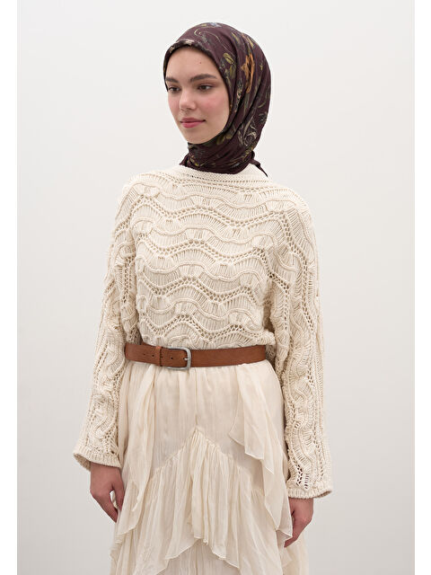 Fresh Scarfs Gısele Desen Pamuklu Viskon Eşarp Bordo - S000458586-19951