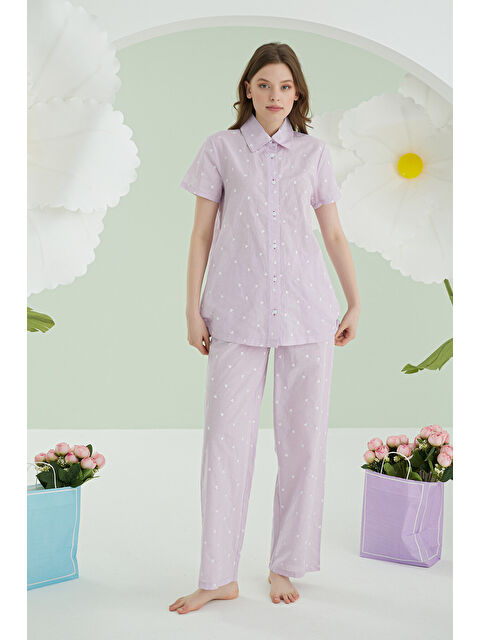 NBB Lila Kalpli Önden Düğmeli Pijama Takım
