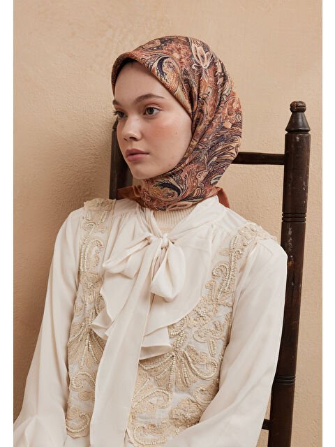 Fresh Scarfs Amora Desen Pamuk İpek Eşarp Kiremit - S000423272-18657