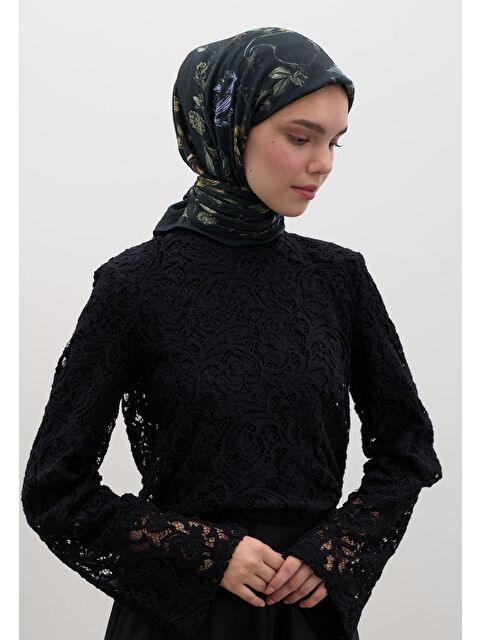 Fresh Scarfs Gısele Desen Pamuklu Viskon Eşarp Koyu Yeşil - S000458586-19416