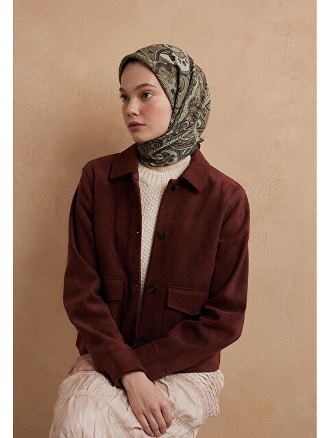 Fresh Scarfs Sıara Desen Pamuk İpek Eşarp Küf Yeşili - S000423221-7484