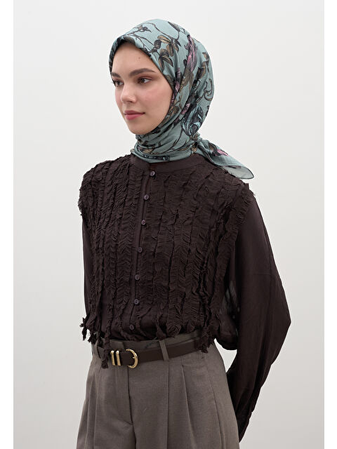 Fresh Scarfs Gısele Desen Pamuklu Viskon Eşarp Soft Mavi - S000458586-17437