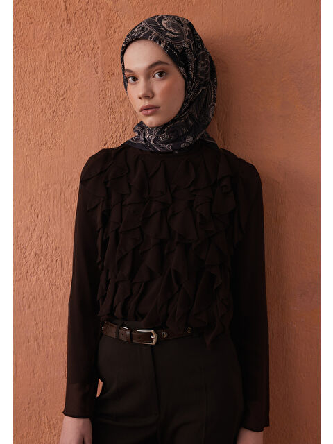 Fresh Scarfs Dark Vıntage Desen Pamuk İpek Eşarp Siyah - S000423212-19351