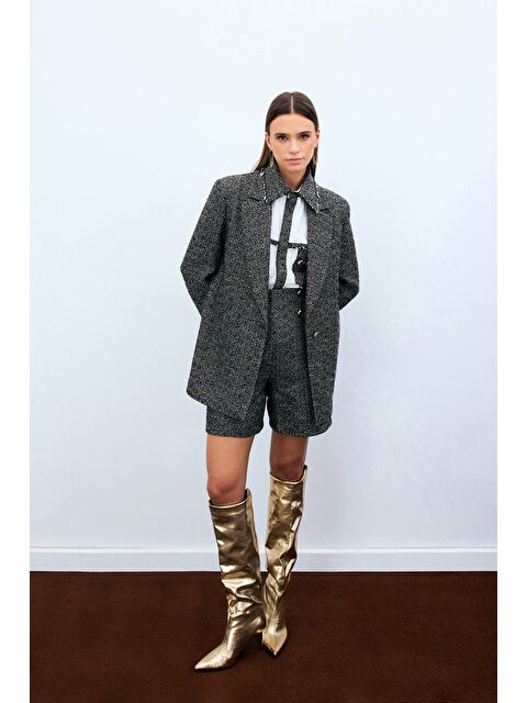 SATEEN Düğme Detay Tüvit Şort - Kahve - S000323865-19413