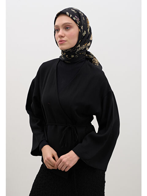 Fresh Scarfs Jenephıe Desen Pamuklu Viskon Eşarp Siyah - S000458587-19351