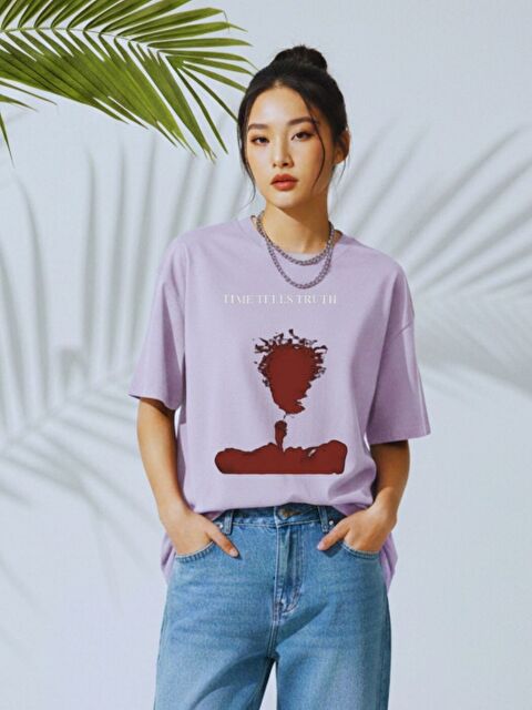 Trendseninle Lila Red Silüet Baskılı Tişört