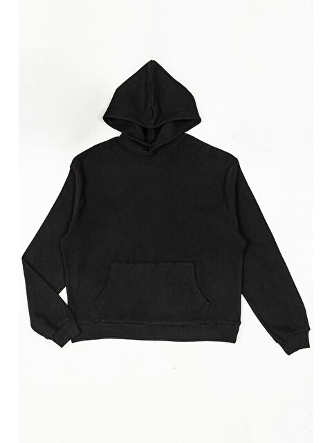 For You Moda Oversize Kanguru Cepli Siyah Sweatshirt - S000147401-19351