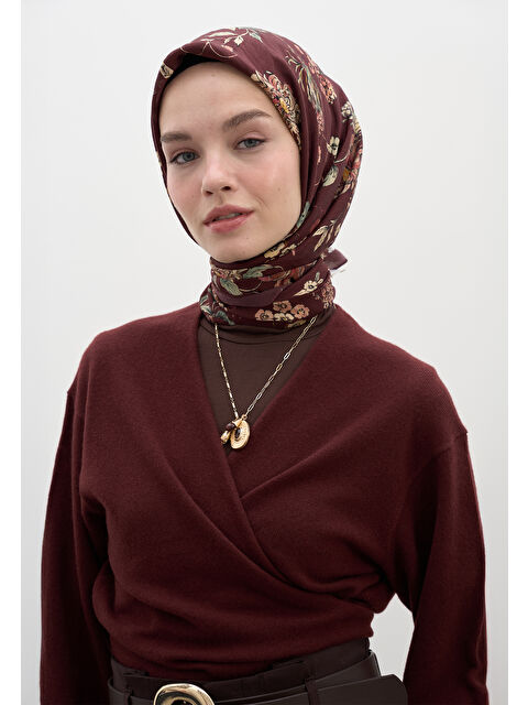 Fresh Scarfs Jenephıe Desen Pamuklu Viskon Eşarp Bordo - S000458587-19951
