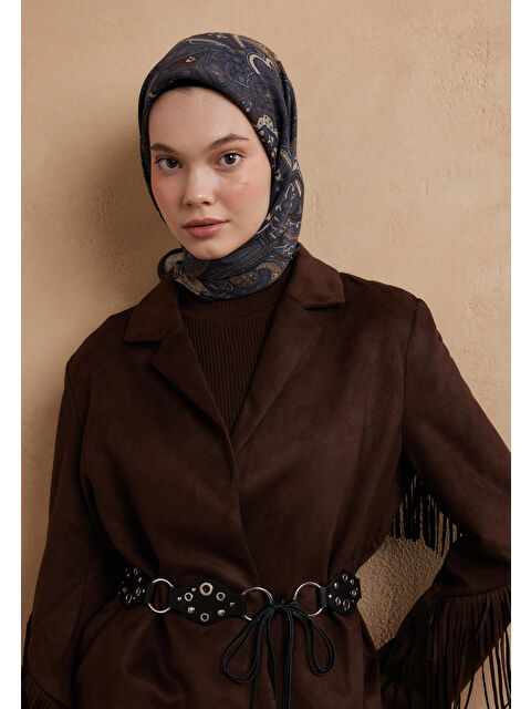 Fresh Scarfs Sıara Desen Pamuk İpek Eşarp İndigo - S000423221-23093