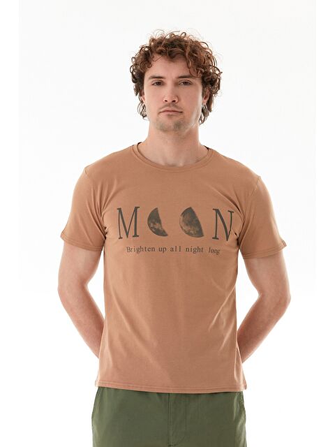 Fullamoda Moon Yazı Ve Ay Baskılı Bisiklet Yaka %100 Pamuk Tişört - S000380688-19928