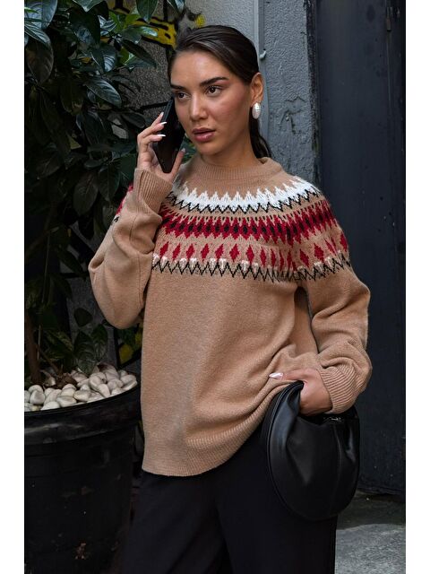 Madmext Vizon Bisiklet Yaka Desenli Kadın Triko Kazak Mg2502 - S000437758-26429