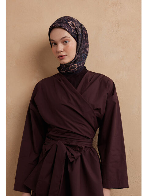 Fresh Scarfs Amora Desen Pamuk İpek Eşarp Koyu Mor - S000423272-20040