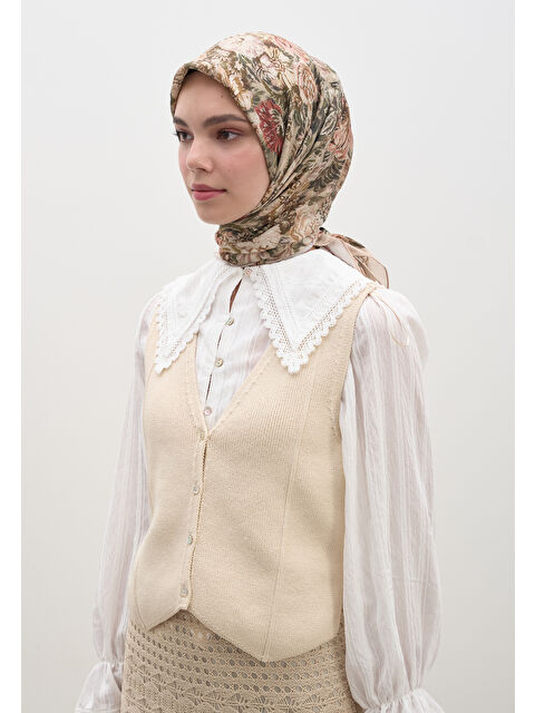 Fresh Scarfs Judıth Desen Pamuklu Viskon Eşarp Bej - S000458588-19928