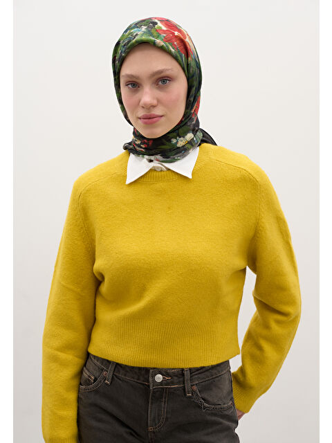 Fresh Scarfs Josıane Desen Pamuklu Viskon Eşarp Siyah - S000458589-19351