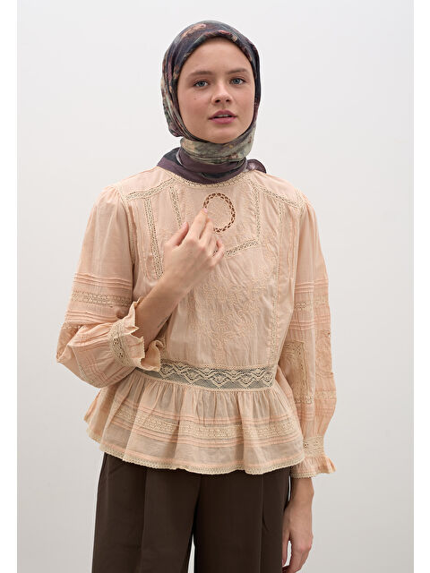 Fresh Scarfs Evelyne Desen Pamuklu Viskon Eşarp Leylak - S000458590-487