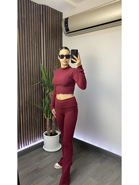 Hazelin Kadın Bordo Bel Katlamalı İspanyol İkili  Takım Hzl25W-Zk13501 - S000338732-19951