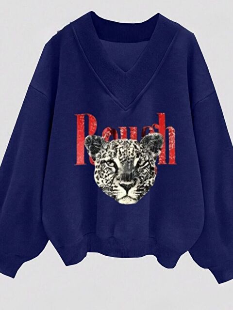 Trendseninle Laci Ranch Baskılı V Yaka Oversize Sweatshirt