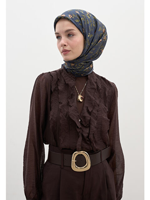 Fresh Scarfs Leana Desen Pamuklu Viskon Eşarp Lacivert - S000458591-21164