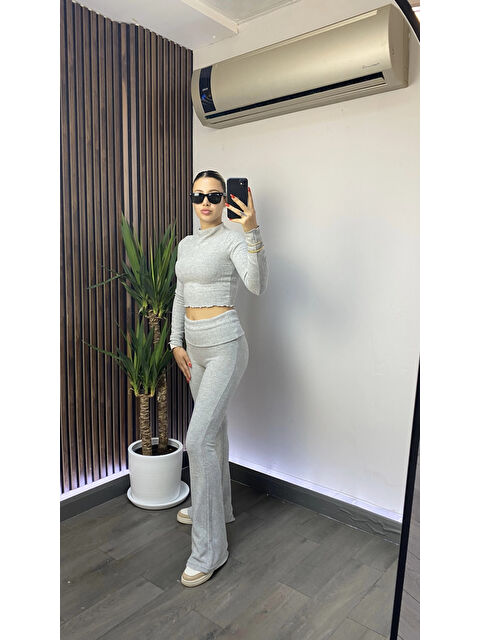 Hazelin Kadın Gri Bel Katlamalı İspanyol İkili  Takım Hzl25W-Zk13501 - S000338732-20600