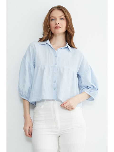 Fullamoda Balon Kol Salaş Müslin Kumaş Gömlek - S000503996-17234