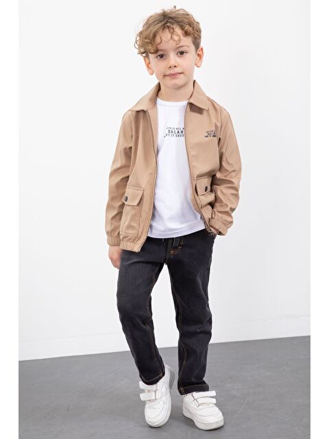Cansın Mini Kahverengi Çıtçıt Cepli Ceketli Jean Pantolonlu Erkek Çocuk 3lü Takım 23384 - S000492743-19413
