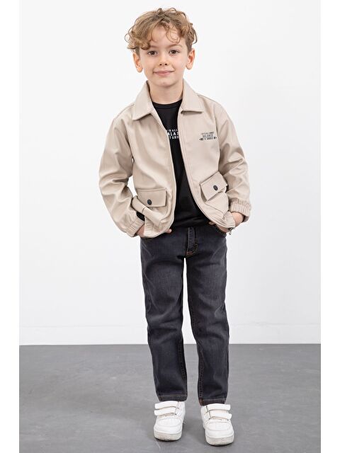 Cansın Mini Bej Çıtçıt Cepli Ceketli Jean Pantolonlu Erkek Çocuk 3lü Takım 23386 - S000492743-19928