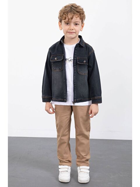 Cansın Mini Füme Fermuarlı Jean Ceketli Erkek Çocuk Pantolonlu 3lü Takım 23389 - S000492715-33408