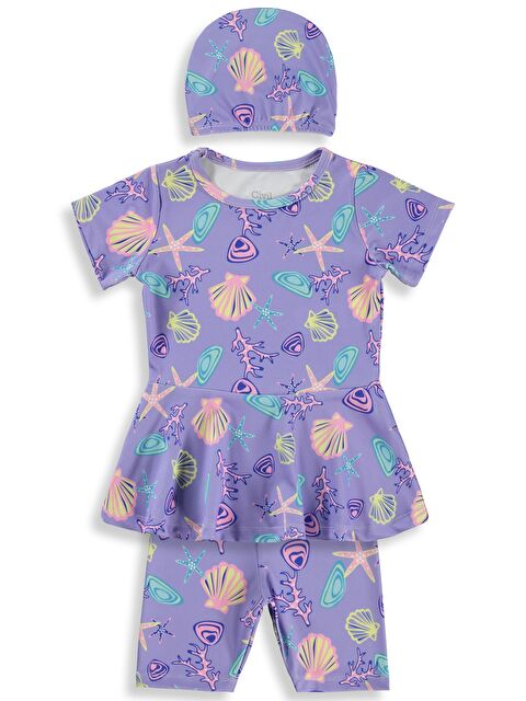 Civil Girls Deniz Kabuğu Baskılı 2-12 Yaş Mayo Set - Lila