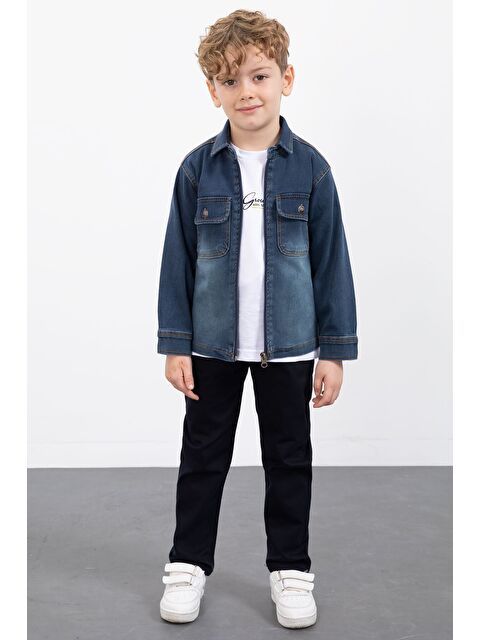 Cansın Mini Lacivert Fermuarlı Jean Ceketli Erkek Çocuk Pantolonlu 3lü Takım 23388 - S000492715-21164