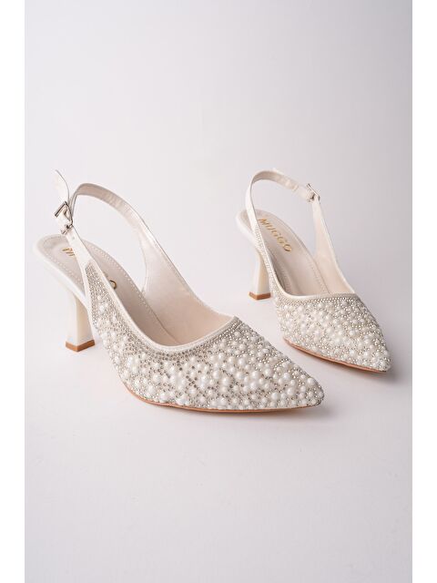 Muggo ELEGANT Taş ve İnci İşlemeli Arkası Açık Topuklu Abiye Ayakkabı - S000513791-20063