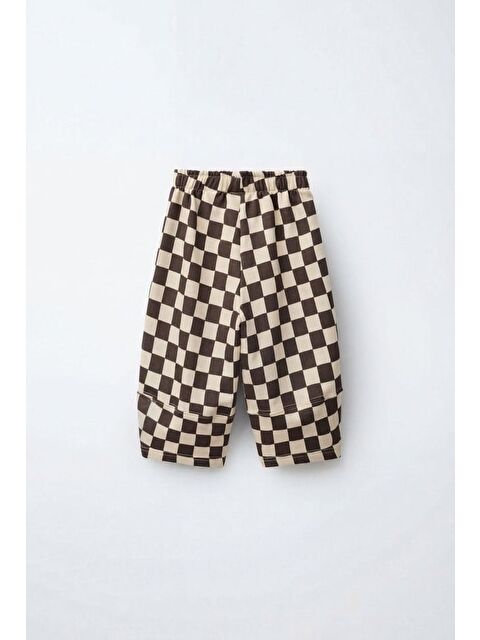 Magu Çocuk Kahverengi Kare Desenli Eşofman