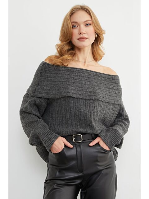 Fullamoda Basic Madonna Yaka Salaş Triko Kazak - S000490941-29666