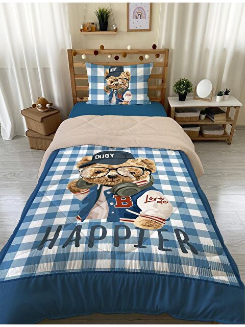 Evmila Teddy Desenli Tek Kişilik 160x220 Cm Wellsoft Çift Taraflı Silikon Yorgan Ve Uyku Seti - S000123736-23173