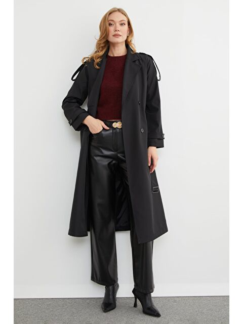Fullamoda Kuşaklı Kol Ve Omuz Detaylı Uzun Trençkot - S000490942-19351