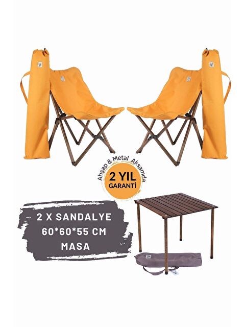 Bag The Joy Ahşap Katlanır Antrasit - Hardal Masa Sandalye Seti  60*60*55cm - S000233336-20074