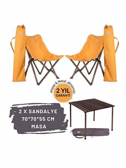 Bag The Joy Ahşap Katlanır Antrasit - Hardal Masa Sandalye Seti  70*70*55cm - S000233368-20074