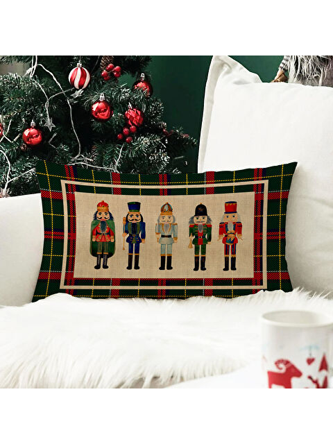 Evmila Yılbaşı Temalı Kurşun Asker Desenli Kadife Kırlent Kılıfı 35x55 cm - S000285230-23173