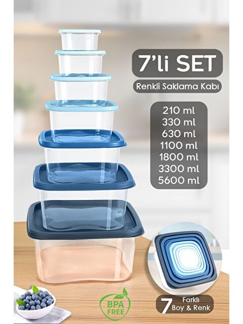 Meleni Home 7 li Kare Erzak Gıda Saklama Kabı Seti Mikrodalga ve Derin Dondurucuya Uygun Saklama Kabı Mavi - S000382899-17234