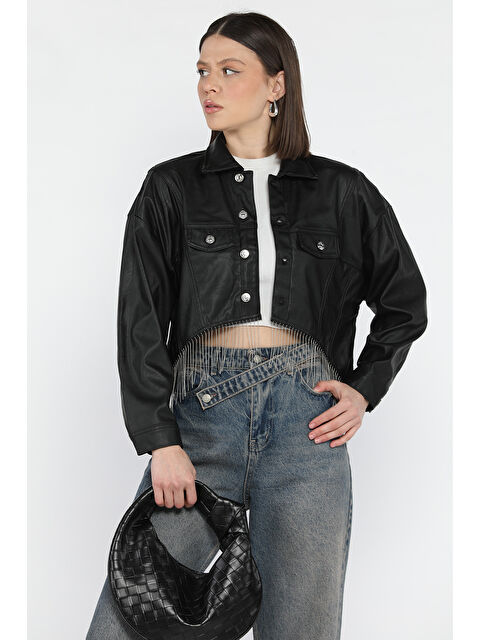 Gülseli Taşlı Kadın Suni Deri Ceket - S000365207-19351