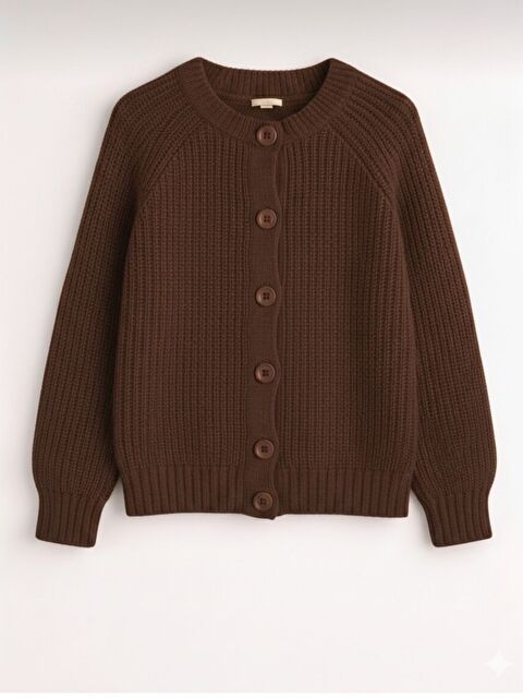 Trendseninle Kadın Kahverengi Yün Karışımlı Düğmeli Triko Kalın Hırka - S000503166-19413