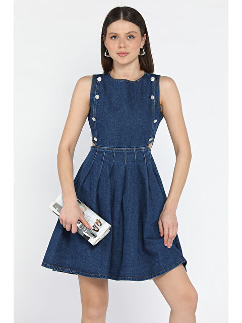 Gülseli Pileli Jean Elbise - S000365211-21164